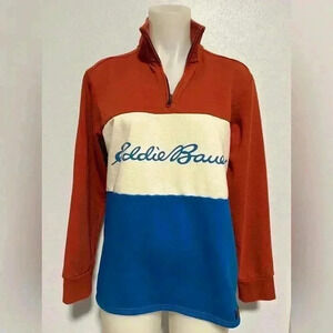 Eddie Bauer men’s sz S, 3/4 zip, color block, cream, blue, rust